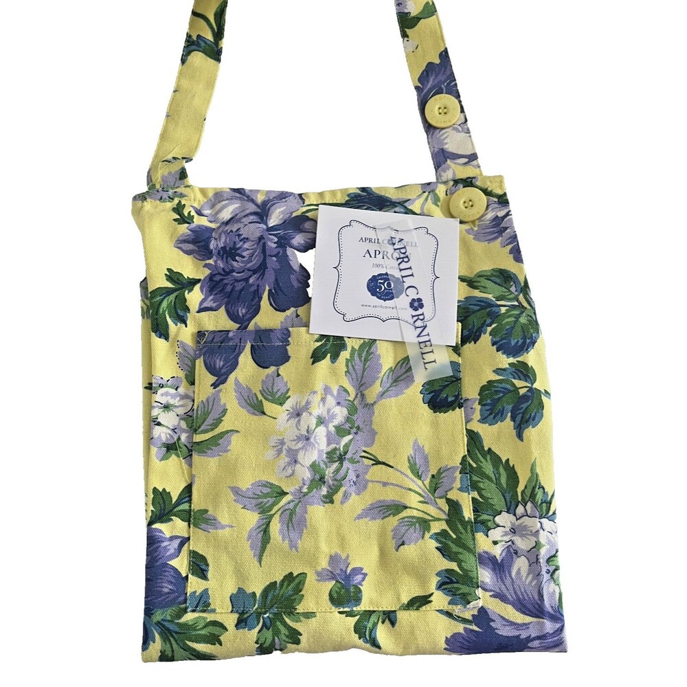 April Cornell Apron Purple Yellow Flowers French Country Spring 100% Cotton